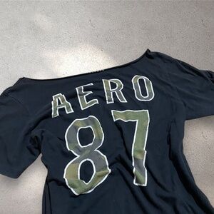 Aeropostale Black Off The Shoulder Top w/ Camo Print Details